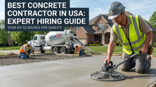 professional concrete contractor in USA pouring residential concrete driveway