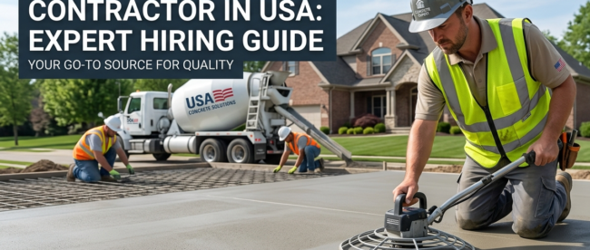 professional concrete contractor in USA pouring residential concrete driveway