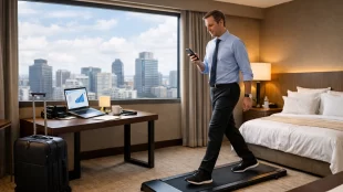 running machine for business travel in a hotel room