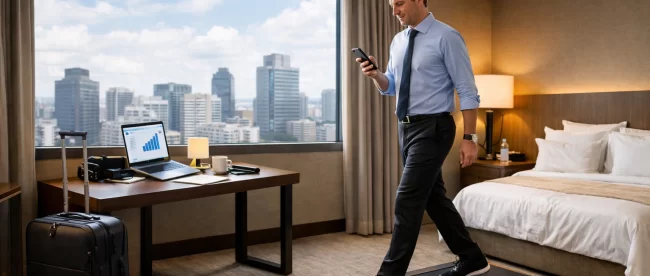 running machine for business travel in a hotel room