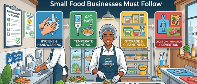 Food Safety Standards Every Small Food Business Must Follow checklist in commercial kitchen