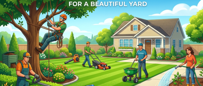 Tree Service and Lawn Care Guide professional tree service and lawn care maintenance in residential yard