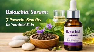 Bakuchiol serum skincare bottle with natural ingredients