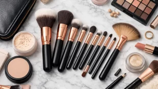 professional makeup brush set with different brush types
